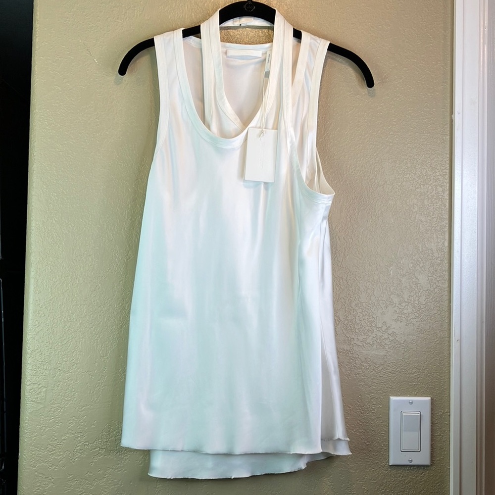 Helmut Lang White Satin Double Tank Top